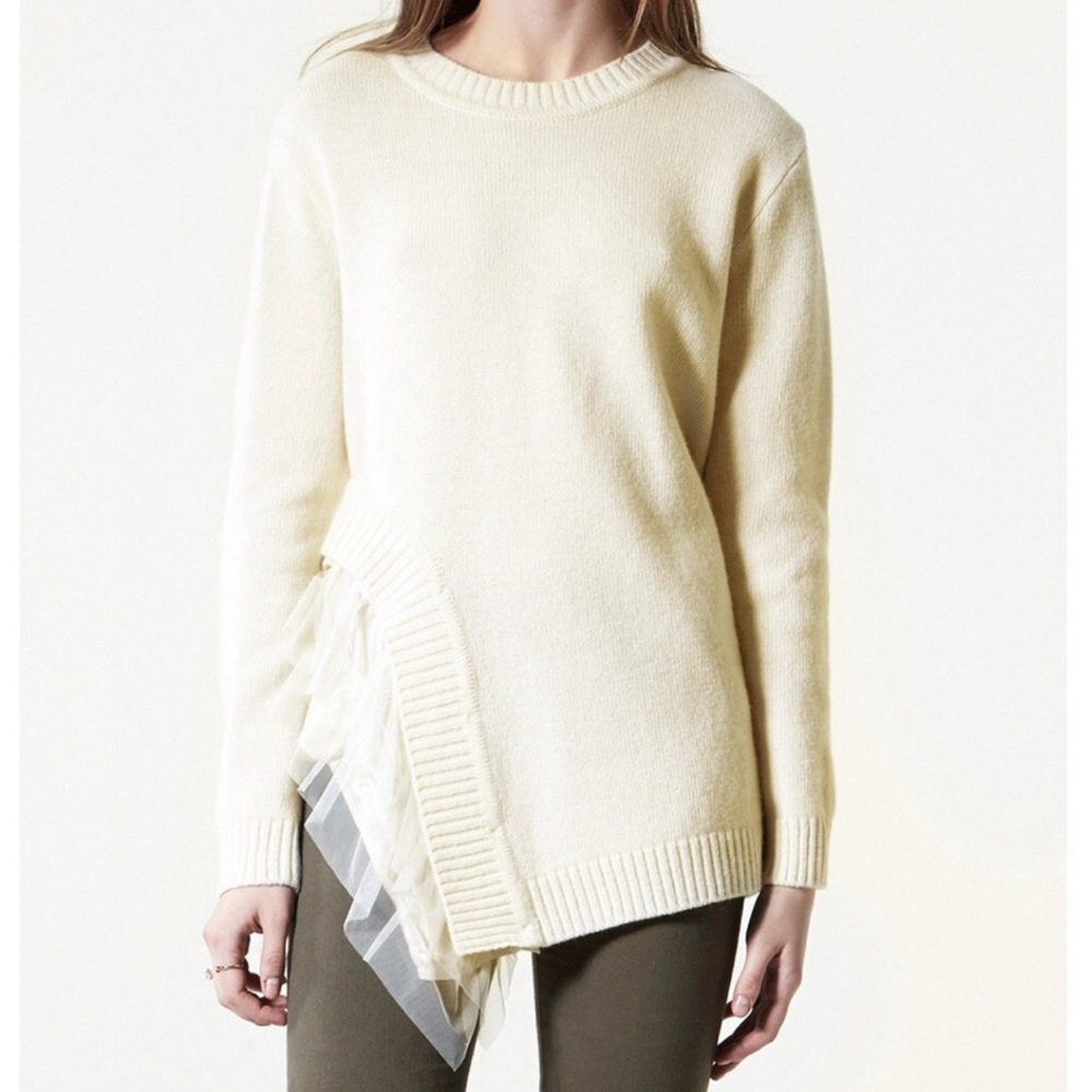 Storets Cream Sweater with Tulle Accent